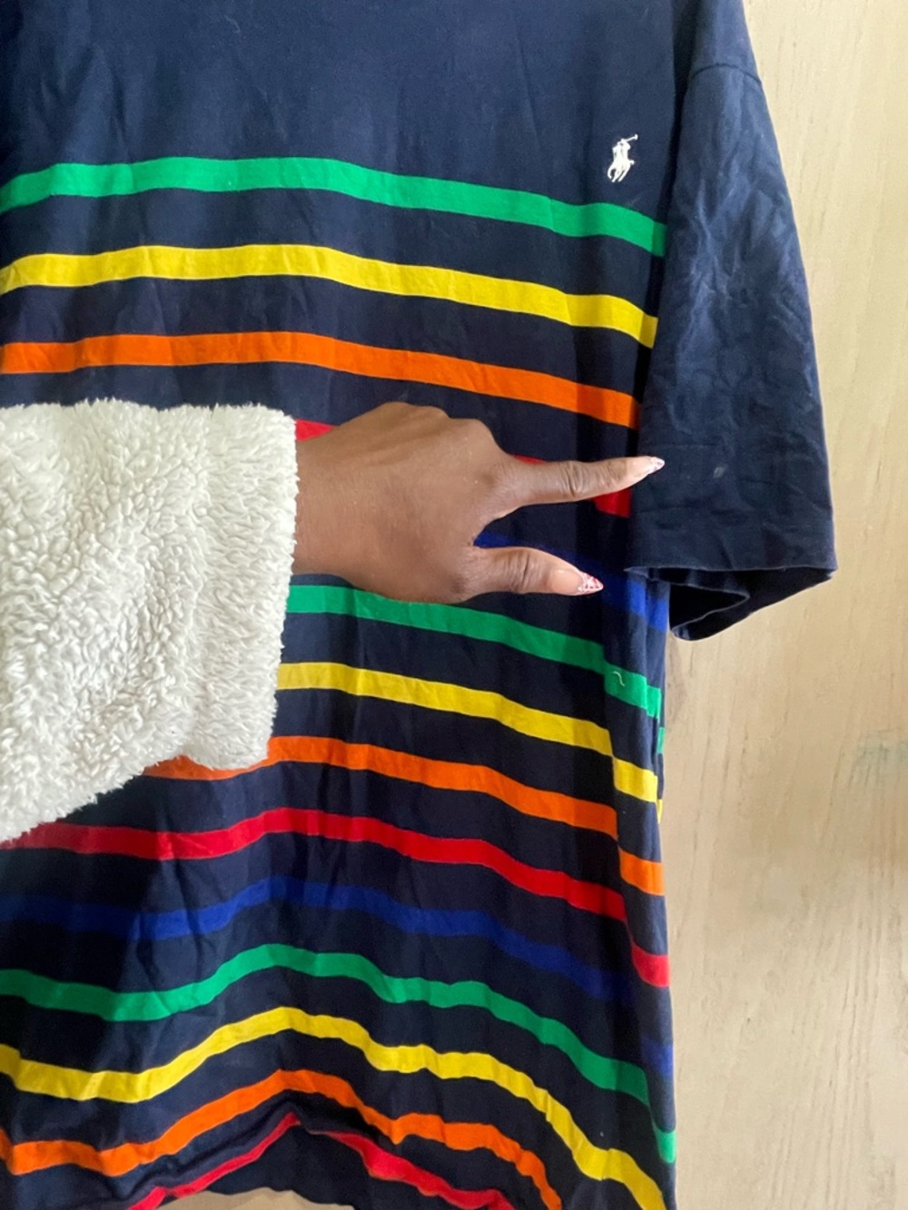 Polo by Ralph Lauren Navy Tee with Multicolor Stripes - Picture 4 of 8